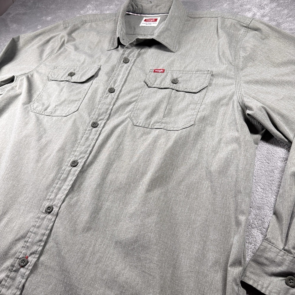 Wrangler Men's 2XL Olive Green Long Sleeve Utility Work Shirt Dual Pockets